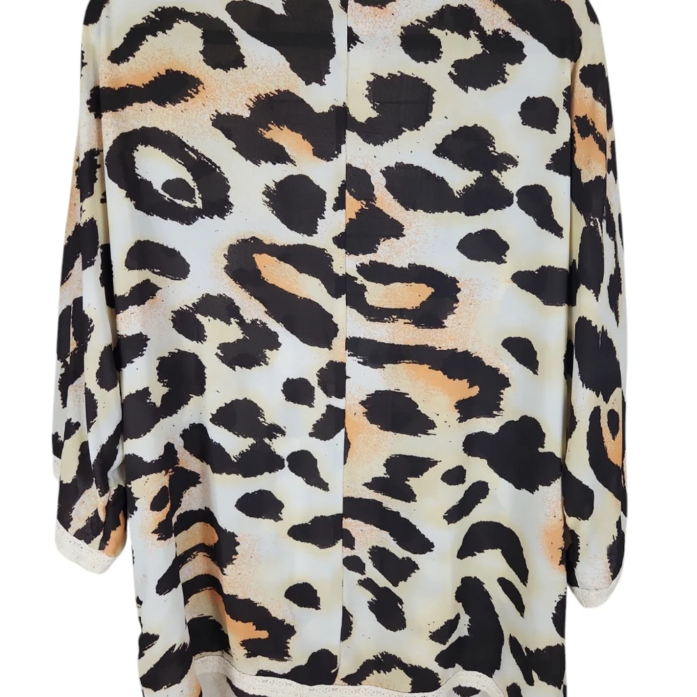 Liberty Love, Women's Animal print cardigan, black creme, gold, w/trim, Sz L - Picture 6 of 10